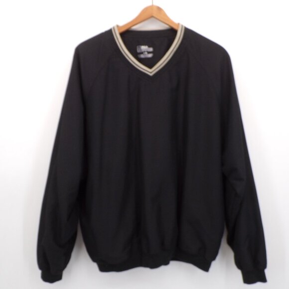 PGA Tour Men's L Golf Windbreaker Pullover Black V-Neck Mesh Lining Long Sleeve - Picture 1 of 8